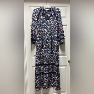 Tory burch classy Geometric black blue red Dress 10 Sonia cotton silk maxi